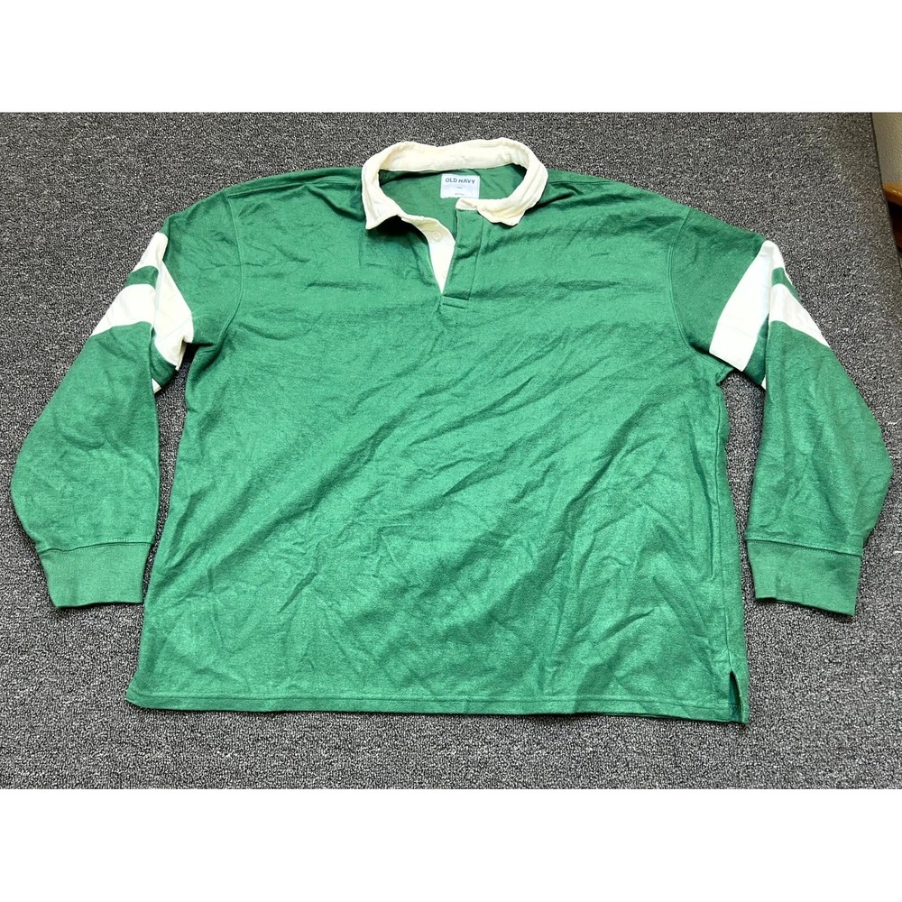 Old Navy Polo Shirt Mens 2XL Green Cotton Rugby Golf Tennis Sport Long Sleeve